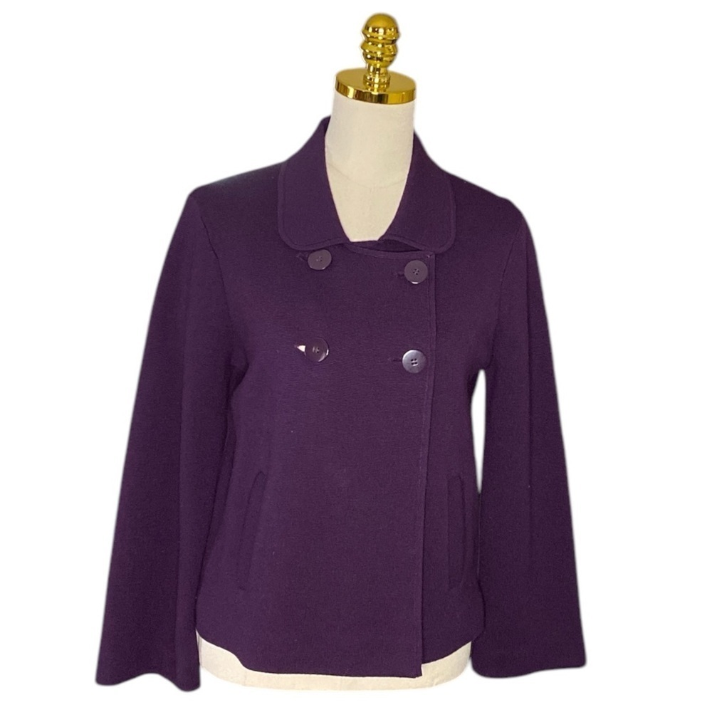 TALBOTS | Women’s Purple Double Breasted 100% Merino Wool Knit Peacoat Size MP